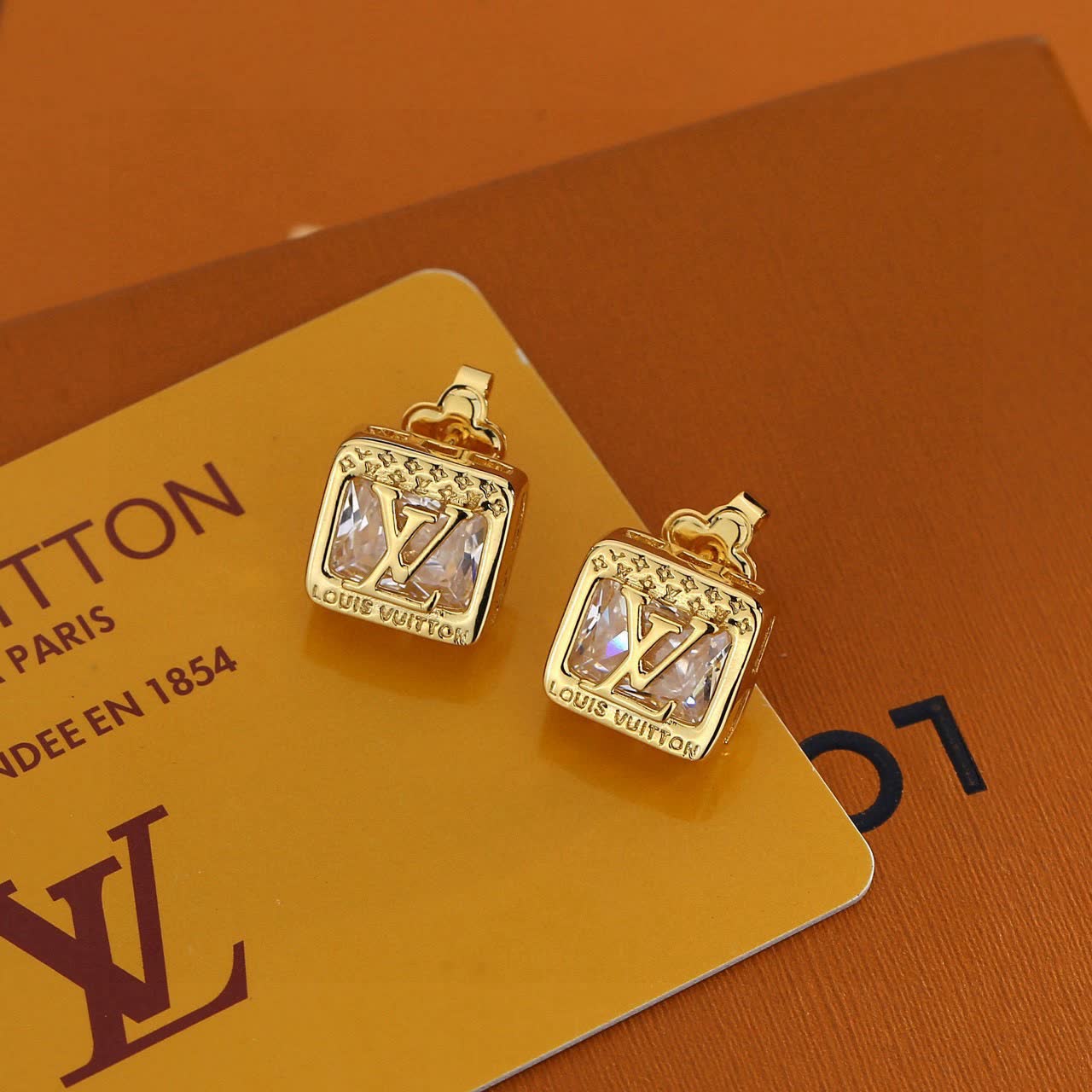 Louis Vuitton Gold Tone Crystal Stud Earrings